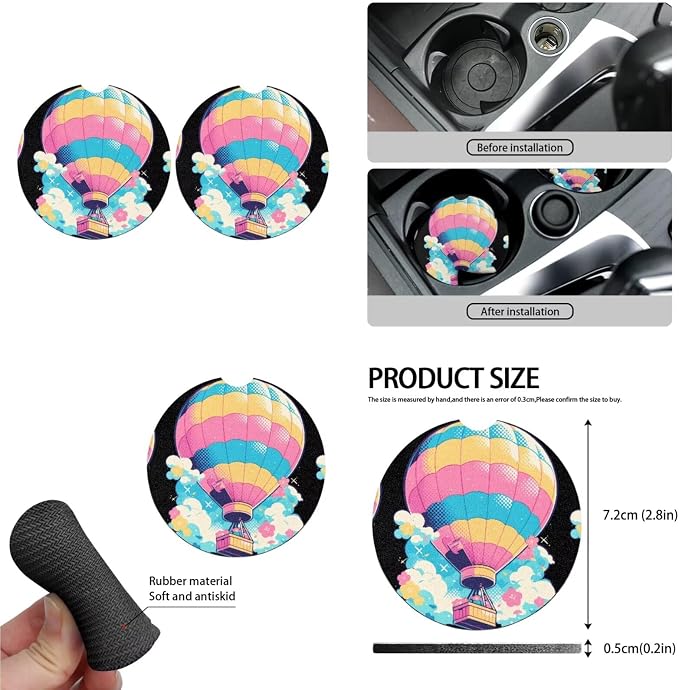 Rainbow 13 Pcs Car Seat Covers, Hot Air Balloon Universal Driver Seat Cover Protector Armrest Pad, Vacation Flying Balloons Steering Wheel Armrest Cover Seatbelt Cup Mats