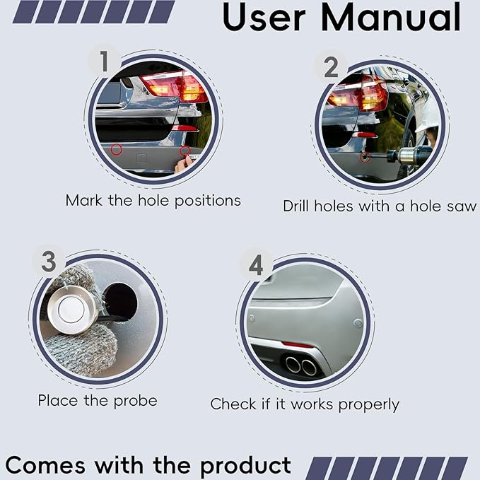LCD Parking Sensor Kit - Displays Data on Original Screen, Easy Rear Installation, Compatible with All Camera Formats (AHD, CVBS), 18 Probe Colors to Match Any Vehicle（Silver）