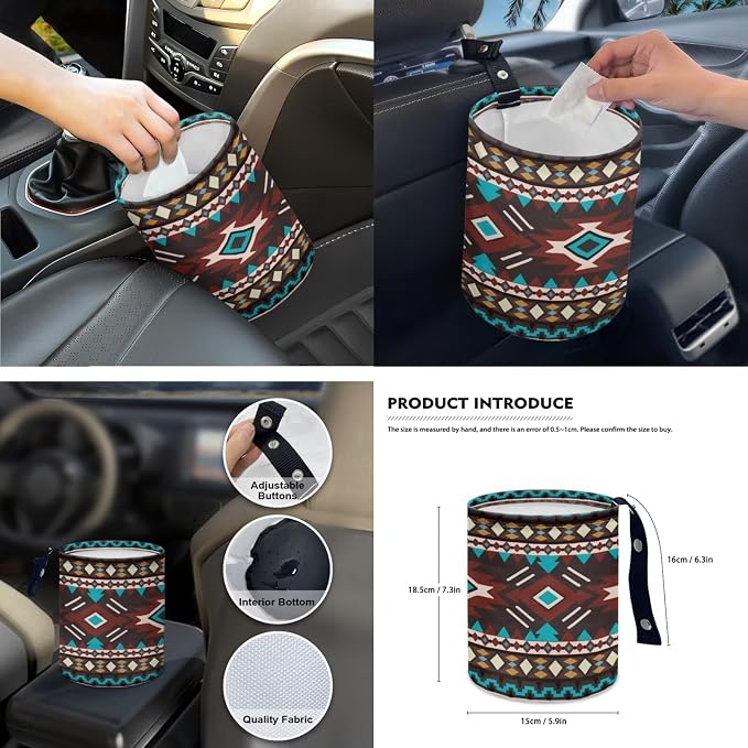 Colorful Geo Car Seat Covers Set of 15 with Universal Steering Wheel Cover, Rearview Mirror Cover, Car Trash Can, Seatbelt Pads, Cup Holder Coasters, Keychains