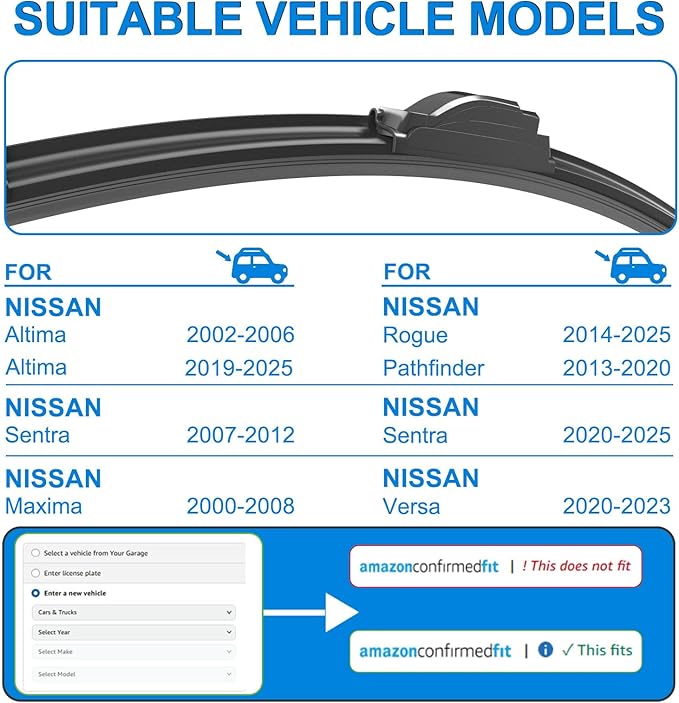 CJPPPZIW® Windshield Wipers -26"+17" Replacement for 2002-2006/2019-2025 Nissan Altima/2014-2025 Nissan Rogue,OEM Quality Premium All-Season Wiper Blades (Set of 2)