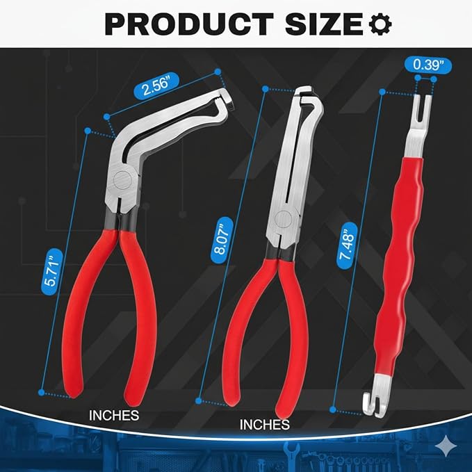 Electrical Disconnect Pliers, Upgrade Electrical Connector Pliers, Automotive Electrical Connector Removal Tool, Automotive Tools for Push Tab Style Plugs (3-Piece Set)