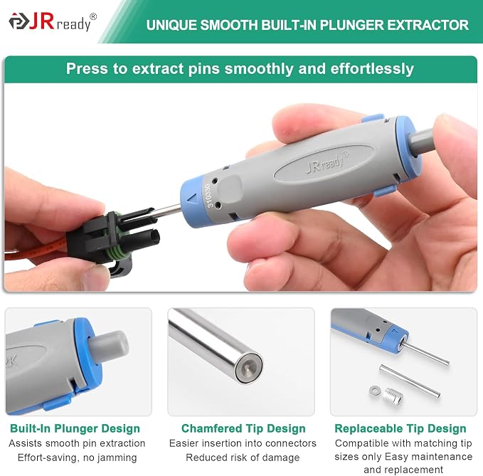 JRready Upgraded Pin Removal Tool Kit for Weather Pack&Metri-Pack Series Connector+26PCS Deutsch AMP/TE Molex Delphi JST Harting Connectors & More