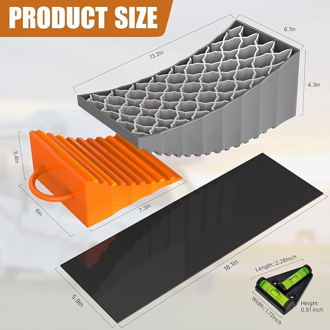 RV Leveling Blocks with Handles, 35000 LBS Load Capacity, Adjustable 0.5" to 4.7" Heavy Duty PP Camper Leveler for Travel Trailer, RV, Truck with Level & Carry Bag