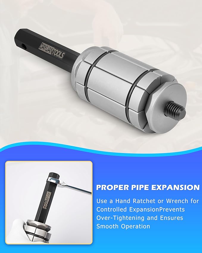 DAYUAN Upgraded 3 Pcs 1-1/8'' to 3-1/2'' Exhaust Pipe Expander Tool Set, Tail Pipe Spreader Kit Compatible with Most Vehicles and Trucks Bule Case