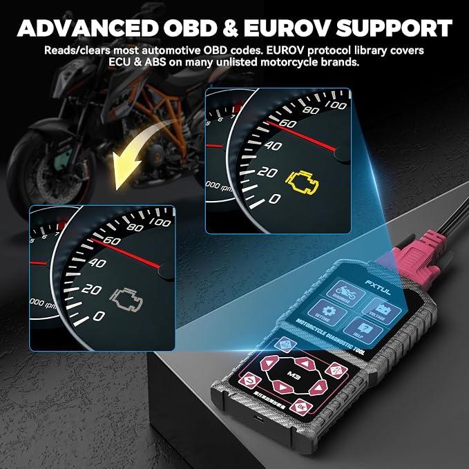 MR CARTOOL Motorcycle Diagnostic Tool OBD2 Motorcycle Fault Code Readers Scan Tool Motorcycle Code Reader Scaner Compatible with Yamaha 2/3/4P, Kawasaki 4-6P, Honda 4P, OBDII（Not Applicable to Bike）
