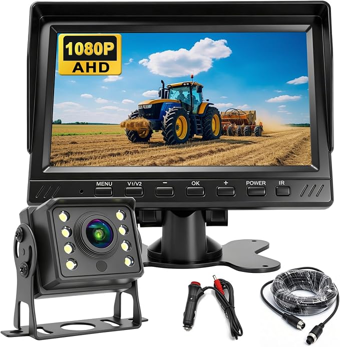 RV Backup Camera Plug and Play 7 Inch AHD 1080P Rear View Camera System, No Delay 2 Channels, Wide Angle Night Vision Wired Reverse Camera Monitor Kit for Truck Trailer Camper Tractor Van