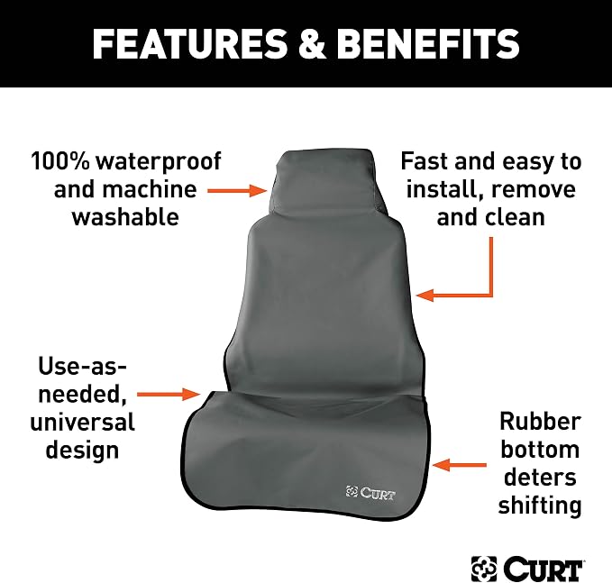 CURT 18500 Seat Defender 58-Inch x 23-Inch Grey Waterproof Universal Bucket Car Seat Cover Protector