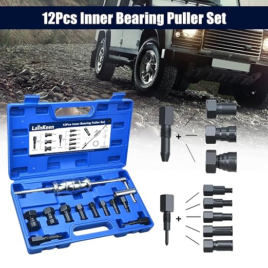 LainKeen 12pcs Blind Hole Collet Bearing Puller Set Internal Extractor Puller Kit with Slide Hammer and Expandable Collets 8-32MM Pilot Inner Removal Tool for Automotive and Motorcycle Wheel Bearings