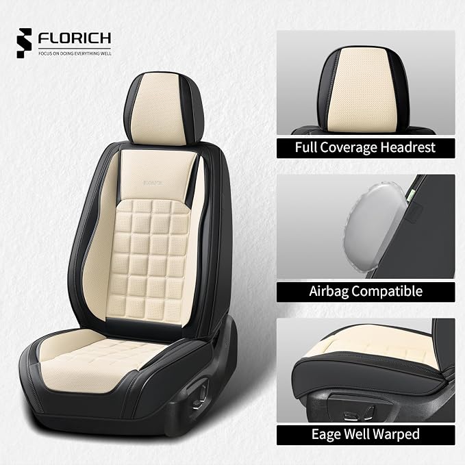 FLORICH Seat Cover, Leather Car Seat Covers Full Set, Waterproof Car Seat Protectors 5 Seats, Front and Rear Seat Covers for Cars, Breathable Automotive Seat Covers Protector Fit for Most Cars Truck