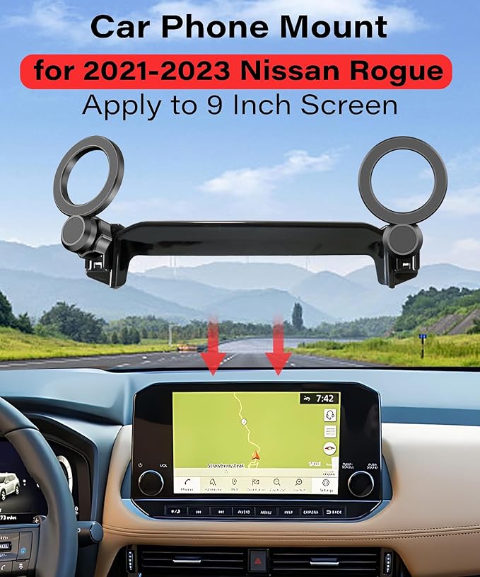 Magnetic Car Phone Mount for 2021 2022 2023 Nissan Rogue Accessories, for MagSafe Strong Magnets Cell Phone Holder 9-Inch Screen Cradles, with Portable Phone Gripper 360° Rotation
