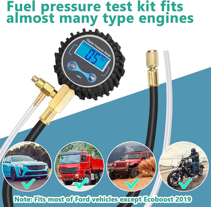 BETOOLL Fuel Pressure Gauge - Fuel Pressure Test Kit - Digital Gauge Fuel Pressure Gauge Kit - Fuel Injector Injection Pump Pressure Tester Car Tools 0-300PSI for Cars and Trucks