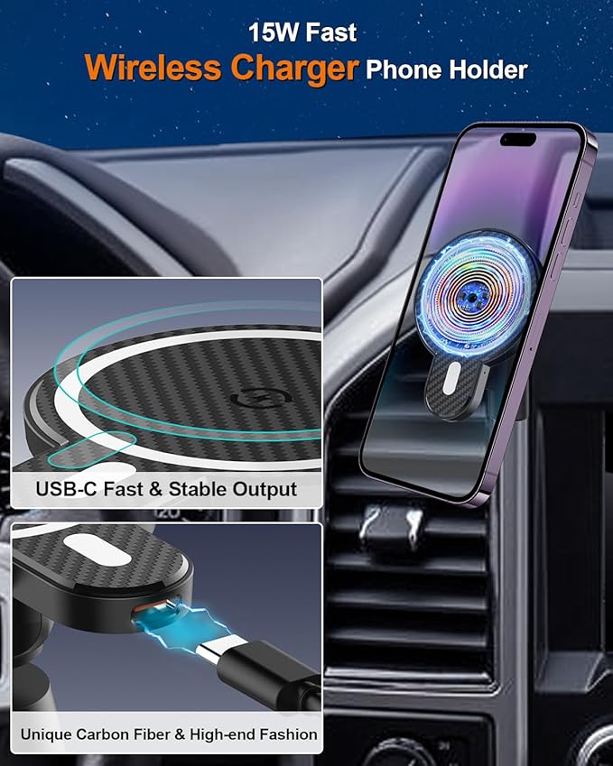 PZK Car Phone Holder for 2010 2012 2013-2024 Toyota 4 Runner Accessories Custom Air Vent Fixed Clip Magnetic 15W Fast Wireless Charging Car Phone Mount 360° Rotation Automobile Phone Cradles