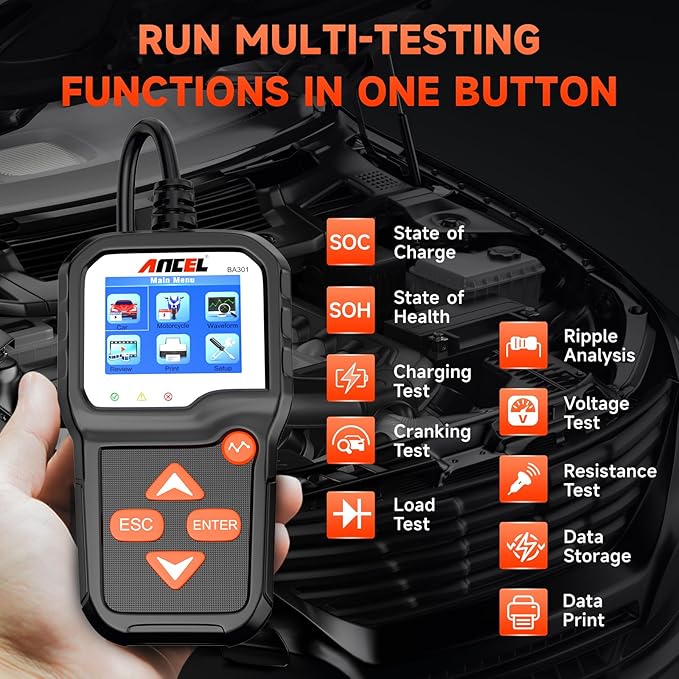 ANCEL BD200 Pro OBD2 Scanner Bluetooth with ANCEL BA301 6V 12V Car Battery Tester