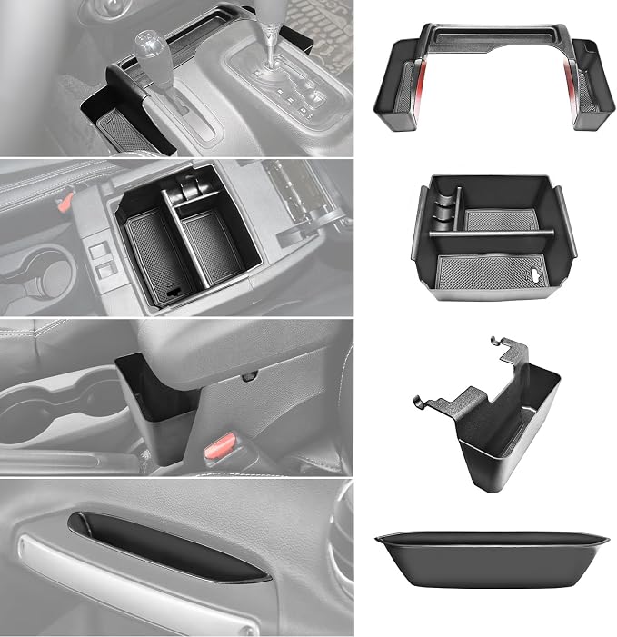 4PCS Center Console Organizers Accessories Compatible for Jeep Wrangler JK/JKU 2011-2018 2017 2016 2015 2014 2013 2012 2/4 Door Middle Armrest Tray Hanging Storage Box Grab Handle Container