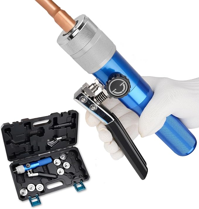 Hydraulic Tube Expander Swaging Tool HVAC Set with 7 Expander Heads | 3/8In to 1-1/8In OD Pipe Expander Tools, Flaring Tool HVAC for Expander Copper/Aluminum/Soft Steel Pipe