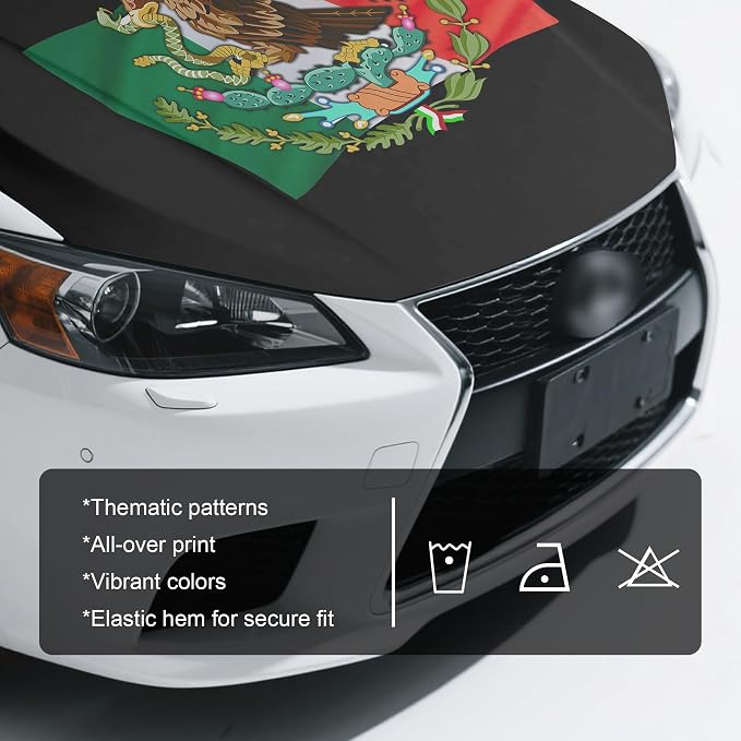 Mexico Flag Car Hood Cover, 4x5 Feet Car Bonnet Banner | Universal Fit, Elastic Polyester, Stretchable