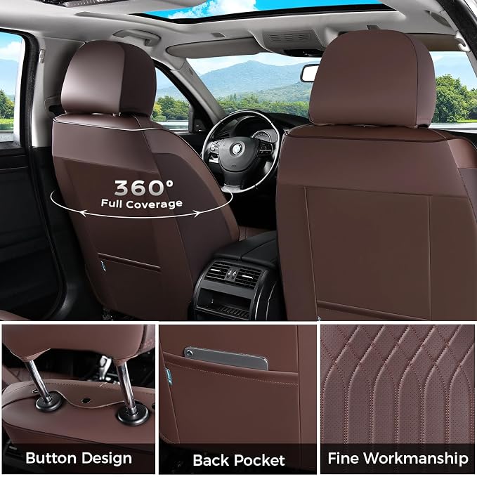 FLORICH Front Car Seat Covers, Leather Seat Covers for Cars, Car Seat Protector Waterproof Breathable, Universal Automotive Seat Covers, Front Car Seat Cover Fit for Most Sedans SUV Pick-up Truck