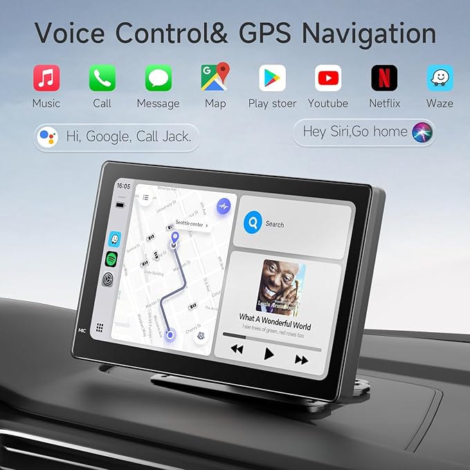 Haudio 7 Inch Portable Carplay Screen for Car,Car Stereo Wireless Carplay & Android Auto,1080p Backup Camera CarAudio Receivers GPS Navigation Mirror Link