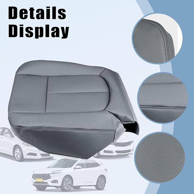 SecosAutoparts Gray Front Driver Side Bottom & Foam Cushion Replacement Leather Seat Cover Compatible with Ford F150 Lariat 2009 2010 2011 2012 2013 2014