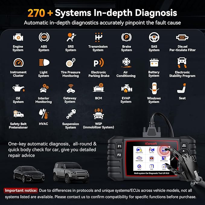 iCarsoft LR V3.0-D OBD2 Scanner for Land Rover & Jaguar Vehicles Auto VIN, Full-System Diagnosis, 35+ Resets, ABS/SRS/Transmission Code Reader, Bidirectional Control & Live Data Graphs‌