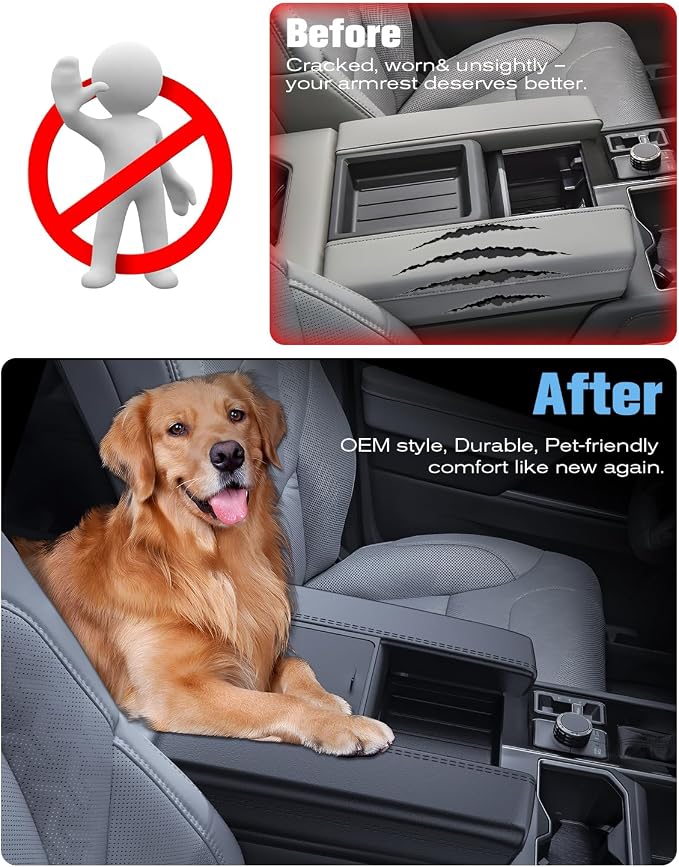 for 2022~2026 Tundra (SR/SR5/Limited) 2-in-1 Silicone Center Console Armrest Cover& Armrest Hidden Privacy Tray - [OEM Design& Friendly Liquid Silicone Rubber] - Thin Black