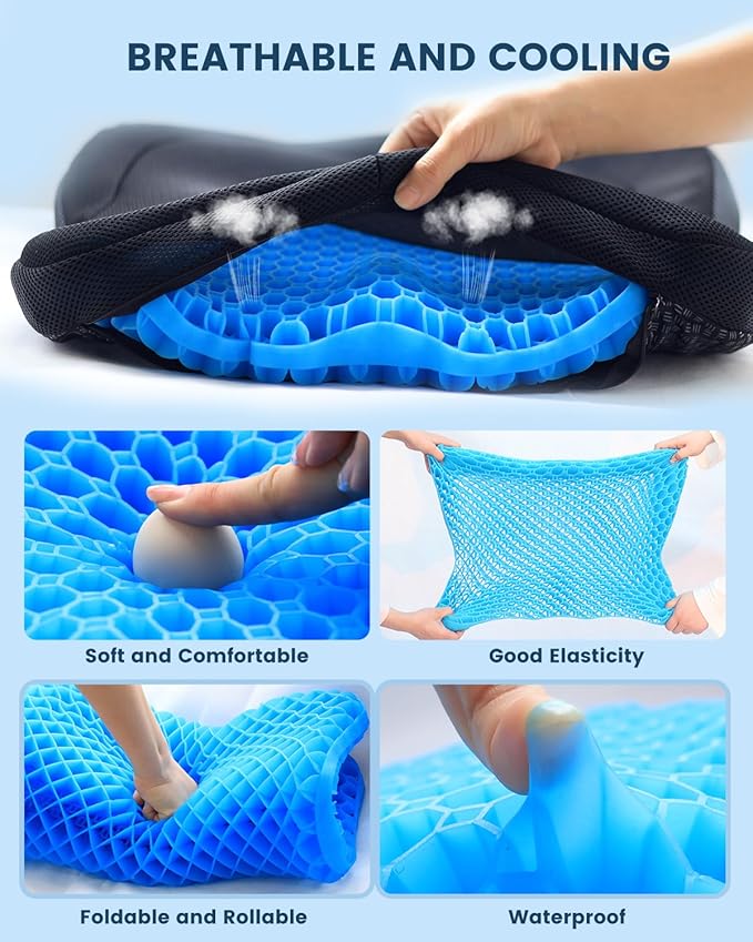 Thickened Gel Seat Cushion, Egg Gel Chair Pads for Wheelchair Pressure Coccyx Sciatica Pain Relief, Cooling Desk Seat Cushion for Kayak, Car, Office Chair Long Sitting[Blue-2.75"]