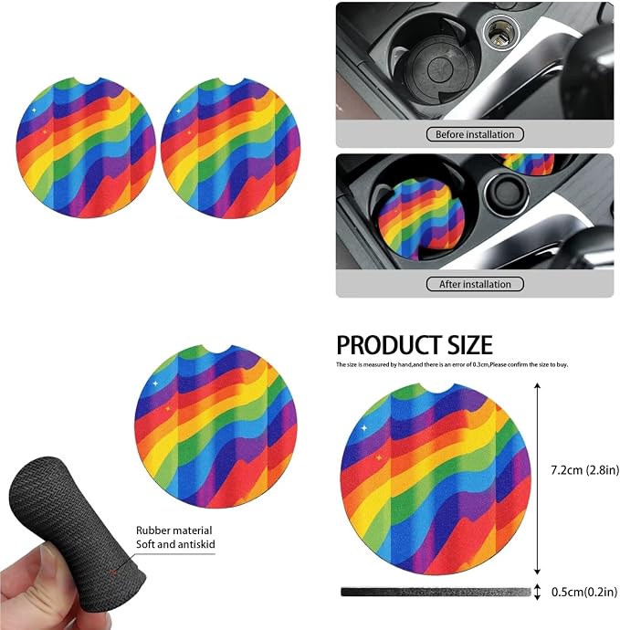 13 PCS Rainbow Flag Ripple Car Seat Covers, Colorful Ripples Polyester Fabric Front Seat Rear Cover, LGBT Gay Pride Auto Armrest Cover Headrest Cover Keychain