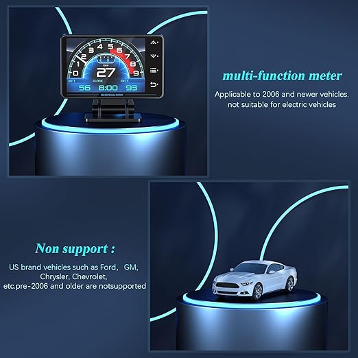 Liiiyuan Obd2 Gauge Display, XS New 1,Heads Up Display with Vehicle Inclinometer, Multi-Function Digital Instrument Cluster with Speed, RPM for All Cars.