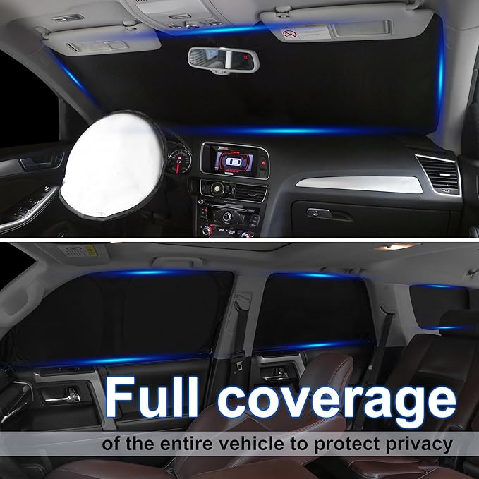 Windshield Sun Shade Car Windshield Foldable Full Windows Coverage Custom Fit for 2024-2026 Mini Countryman Cooper F66 SUV Accessories Window Shades Block Sun UV Rays 6PCS