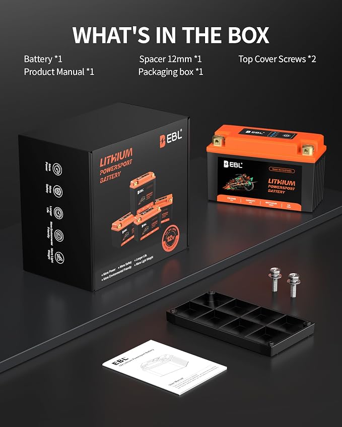 EBL Lithium YT9B-BS, 120CCA Lithium LiFePO4 Motorcycle Battery, 12V 4Ah ATV, UTV, Jet Ski, 4 Wheeler, Quad, Riding Lawn Mower, Tractor, Scooter, PWC, Seadoo, Polaris and Generator Battery.