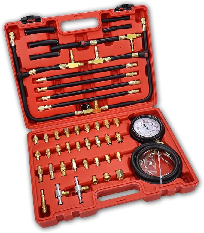 Master Fuel Pressure Injection Tester Kit – for PFI & TBI Systems, GM/Ford/Honda/Toyota/Bosch, Includes Multiple Adapters & Gauges/Covers Most Domestic & Import
