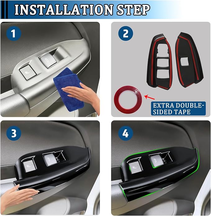 Window Lift Switch Panel Frame Trim ABS Gloss Black Car Door Window Lifter Button Cover Interior Accessories for Chevrolet Trailblazer RS/Active 2024-2026（Rear Armrest Has Two Button Holes）