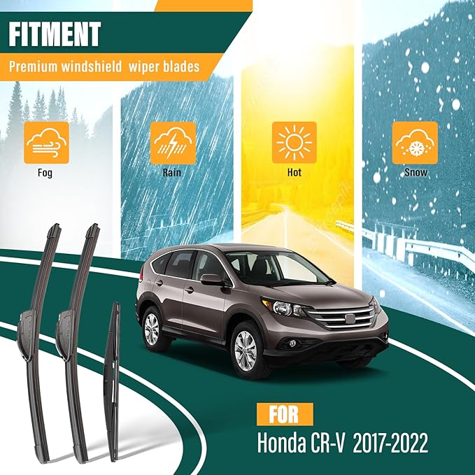 Windshield Wiper Blades Replacement for Honda CRV CR-V 2017 2018 2019 2020 2021 2022 Original Factory Quality Front Rear Wiper Blade Set - 26" 17" 12" (Set of 3)
