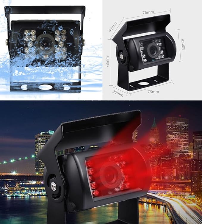 4 Pin Vehicle Backup Camera 12V/24V,18 LED IR Night Vision CCD Car Rear View Parking Reverse Camera + 4Pin Connector 20m/65ft Extension Cable for Bus Truck Camper Lorry Heavy Duty