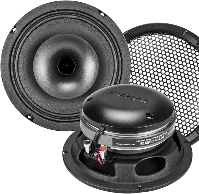 PRV AUDIO 6.5" Shallow Coaxial Car Audio Speaker 2X 6CX380-4 Slim Loudspeakers with Built-in Tweeter Driver and Grill Included 380 Watts 4 Ohm (2 Speakers) Bundle