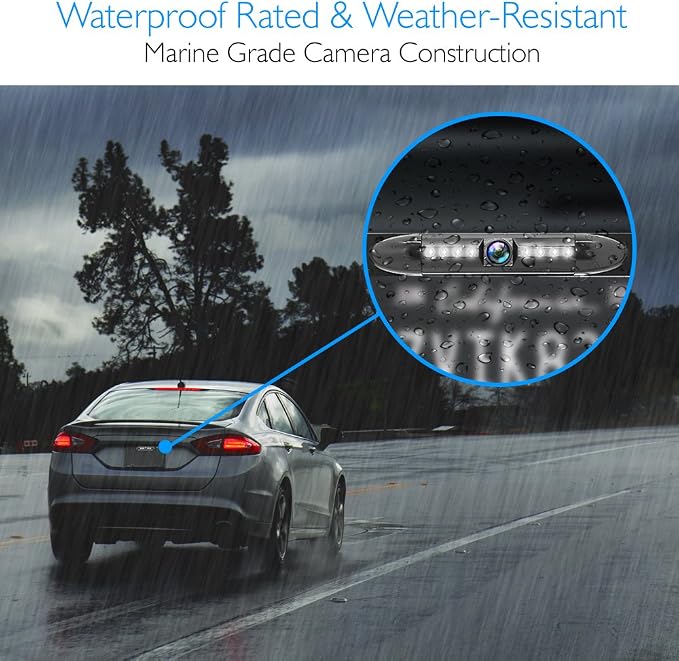 License Plate Frame Backup Camera - Built-in Distance Scale Lines Backup Parking Reverse Assist Marine Grade Waterproof IP-67 Adjustable Slim Bar Cam Night Vision w/ 420 TVL Resolution - Pyle PLCM29MS