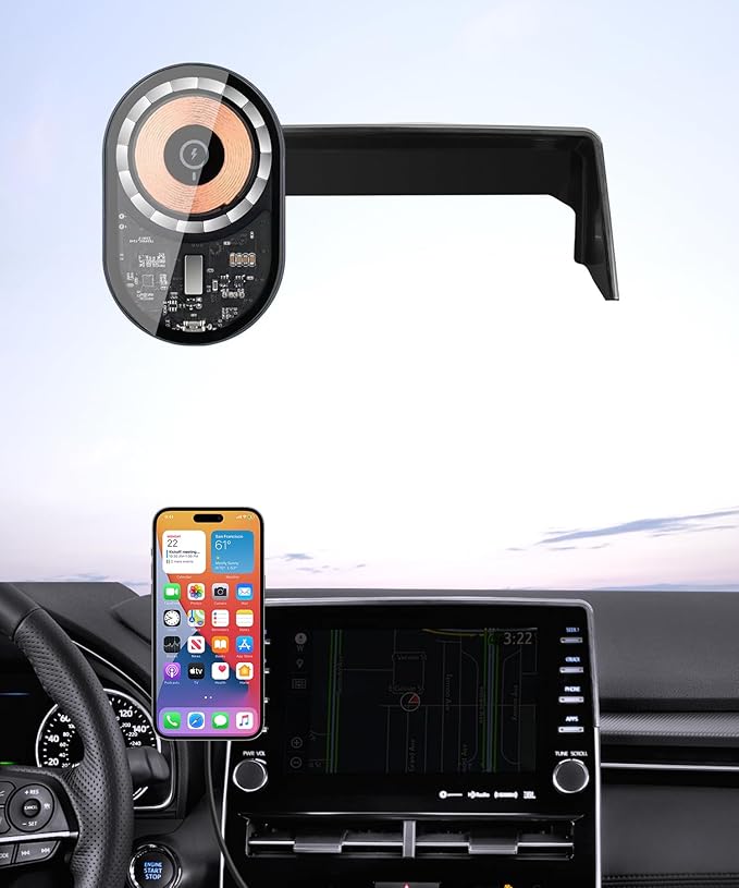 Wireless Charging Car Phone Holder for Toyota Avalon 2019-2022, 9" Screen Fixed Clip, 360° Rotation Car Phone Mount Compatible with MagSafe