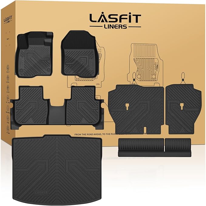 LASFIT Full Set Floor Mats for Honda CR-V 2023-2026 (Only for Gasoline), All Weather TPE Custom Fit Floor Liners 1st & 2nd Row & Seat Back Mat & Cargo Mat (Lower Position)