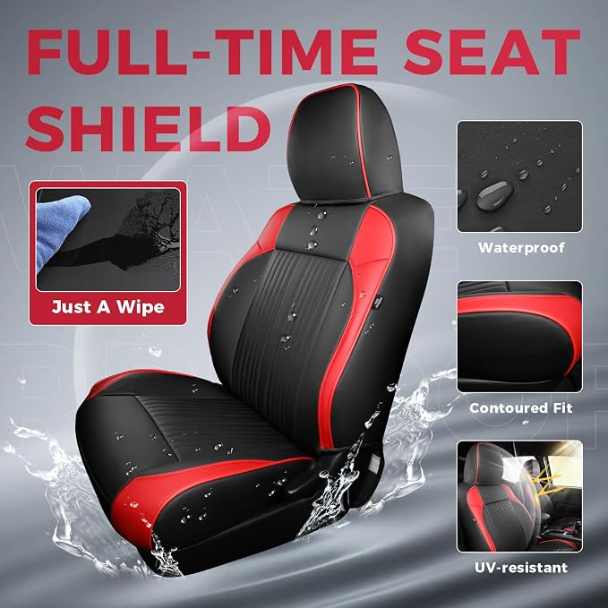 FREESOO Leather Car Seat Covers Fit for Toyota Tacoma 2016-2023 Full Coverage Seat Cover for Double/Crew Cab SR/SR5/Limited/TRD Pro/TRD Sport, Pickup Truck Seat Covers (5 Seats, BlackRed)