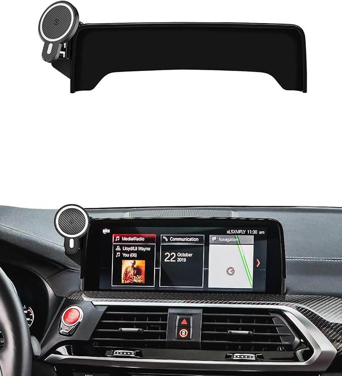 PZK Car Phone Holder for BMW X3 2018-2021/ BMW X4 2019-2021 Accessories 10.25/10.3-Inch Screen Fixed Clip Magnetic 15W Fast Wireless Charging Car Phone Mount with Sunglasses Storage Box 360° Rotation