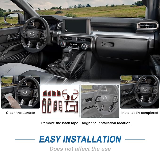 11PCS Carbon Fiber Interior Trim Cover Decorative Kit Compatible with 2024 2025 2026 Toyota Tacoma - Console, Door Handle and Window Lift Switch Panel Moulding Cover Accessories