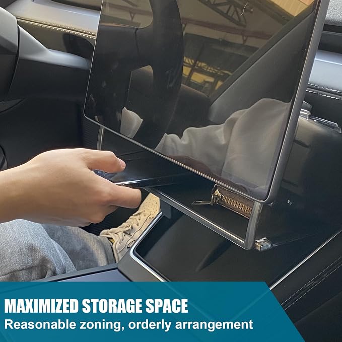 ROCCS Under Screen Storage Box Set Fit for Model Y Juniper & Model 3 Highland, ABS Magnetic Hidden Organizer with Non-Slip Pads,Upper & Lower Console Tray for 2024 2025 2026 Tesla Interior Accessories
