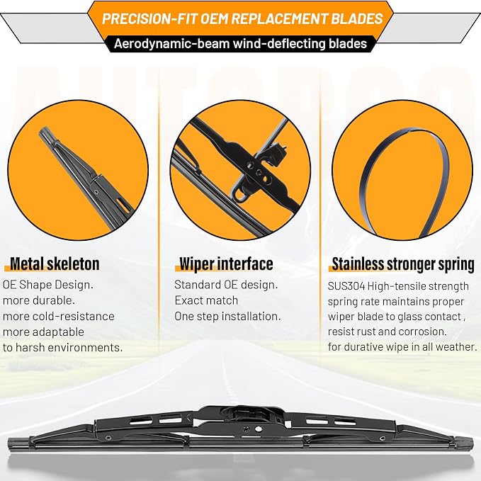 AUTOBOO 16"+16" Wiper Blades Replacement for Jeep Wrangler JL Front Windshield wipers 2025-2018- Original Factory Quality (Pack of 2)