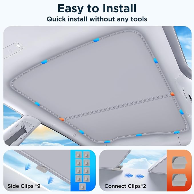 2026 Upgraded for Tesla New Model Y Juniper 2025 2026 Sunshade Roof [No Sag,Ice-Crystal Cooling Coatings] Heat Insulation Glass Roof Sun Shade for Tesla Model Y Accessories 2025 2026 Beige