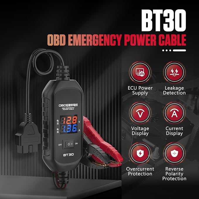 OBD2 Car Memory Saver Cable, with 3A Fuse & 2 Alligator Clips OBD II Vehicle ECU Emergency Power Supply Cable, Over-Current, Over-Voltage, Polarity Reverse Protection