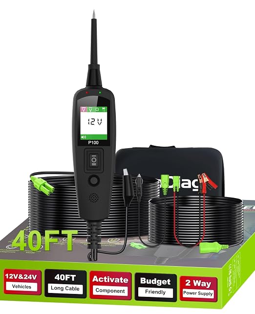 Circuit Tester Automotive, Power Circuit Probe Tester, Test Light Automotive with 40FT Cable, Car Fuse Tester, AC DC 12V 24V Car Diagnostic Tool, P100
