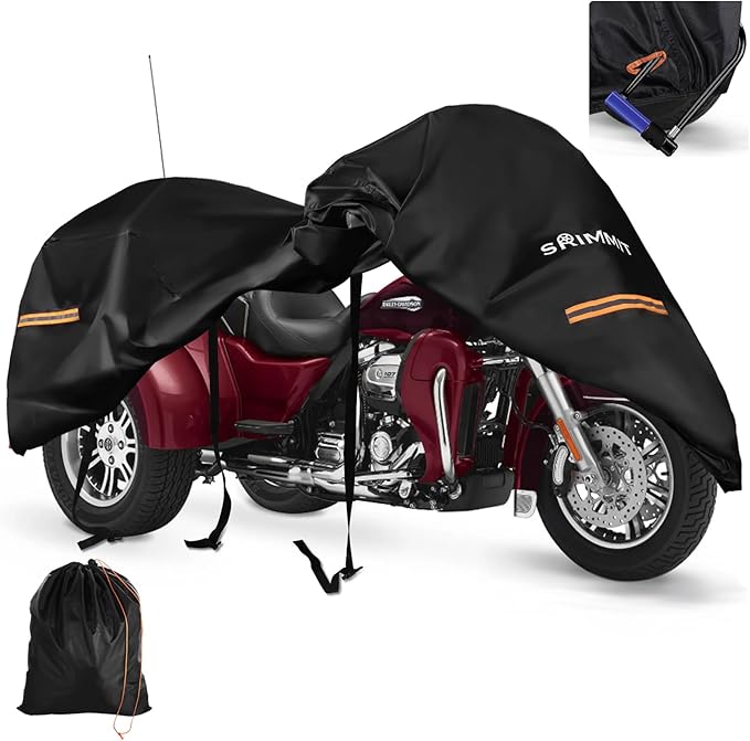 Trike Motorcycle Cover, Waterproof Outdoor Storage Cover for 3-Wheel Motorcycles, Heavy Duty 420D Oxford Fabric Shelter with Zipper for Antenna, Rain Snow Protection