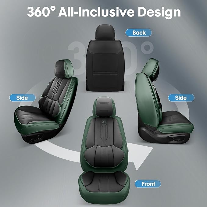 AOOG Seat Covers Custom Fit for Dodge Ram 1500/2500/3500 2002-2026 Faux Leather Seat Cover Set Compatible with Crew, Regular, Quad, Mega Cab, Waterproof Car Truck Cushions (Blackgreen, Front Seat)
