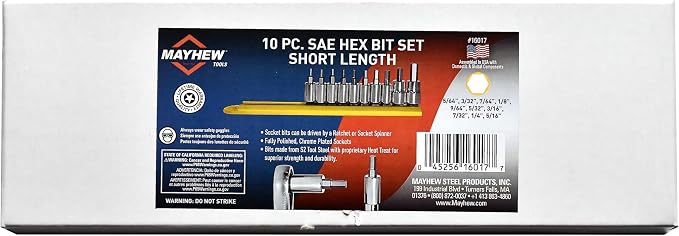 Mayhew Tools 16017 SAE Hex Socket Bit Set, 10-Piece, Polished Chrome