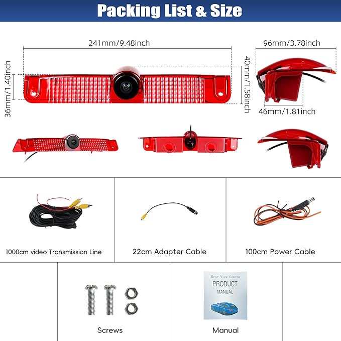 Back Up Rear View Camera for Chevrolet Chevy Express Van/GMC Savana Van 2003-2017 Parking Assist Reverse Camera AHD/CVBS Night Vision Wide Angle Waterproof Brake Light Roof Mount Cam